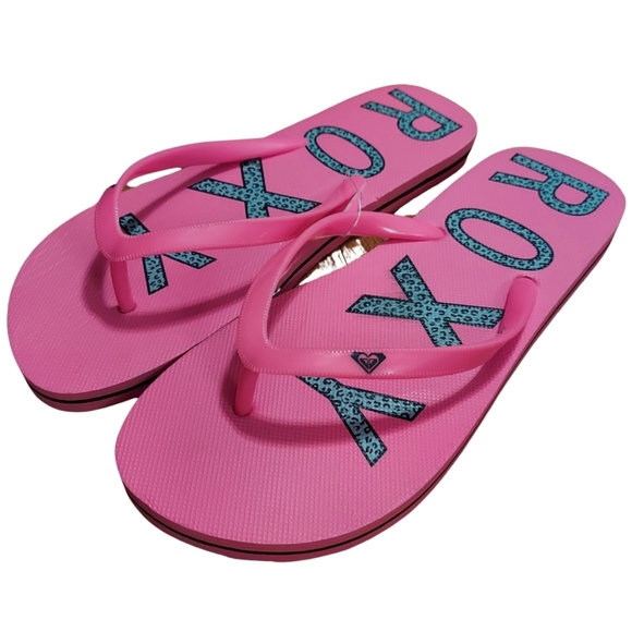 Roxy Starfish V Pink/Gray Leopard Logo Flip Flops NWOT - Picture 11 of 12